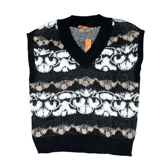 Belldini Black, White & Mocha Patterned Sleeveless Knit Sweater Vest - Size Medi - Picture 2 of 16